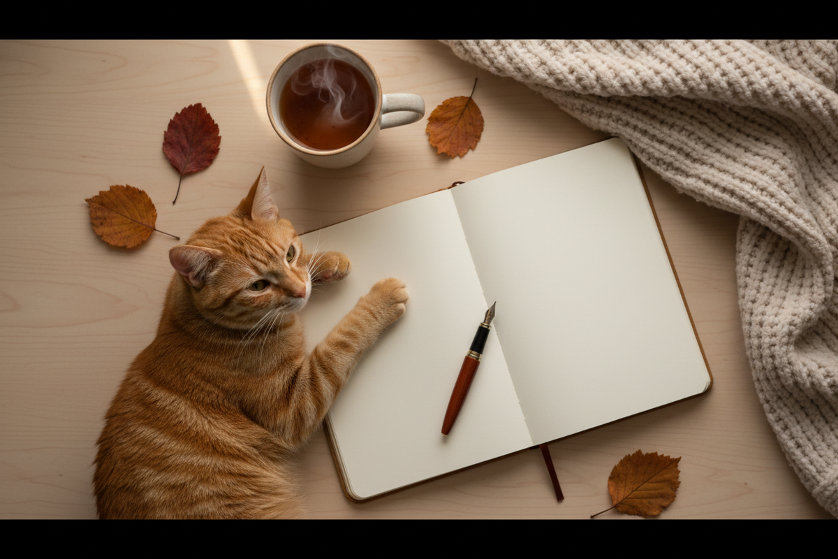 Ginger Cat with Notebook